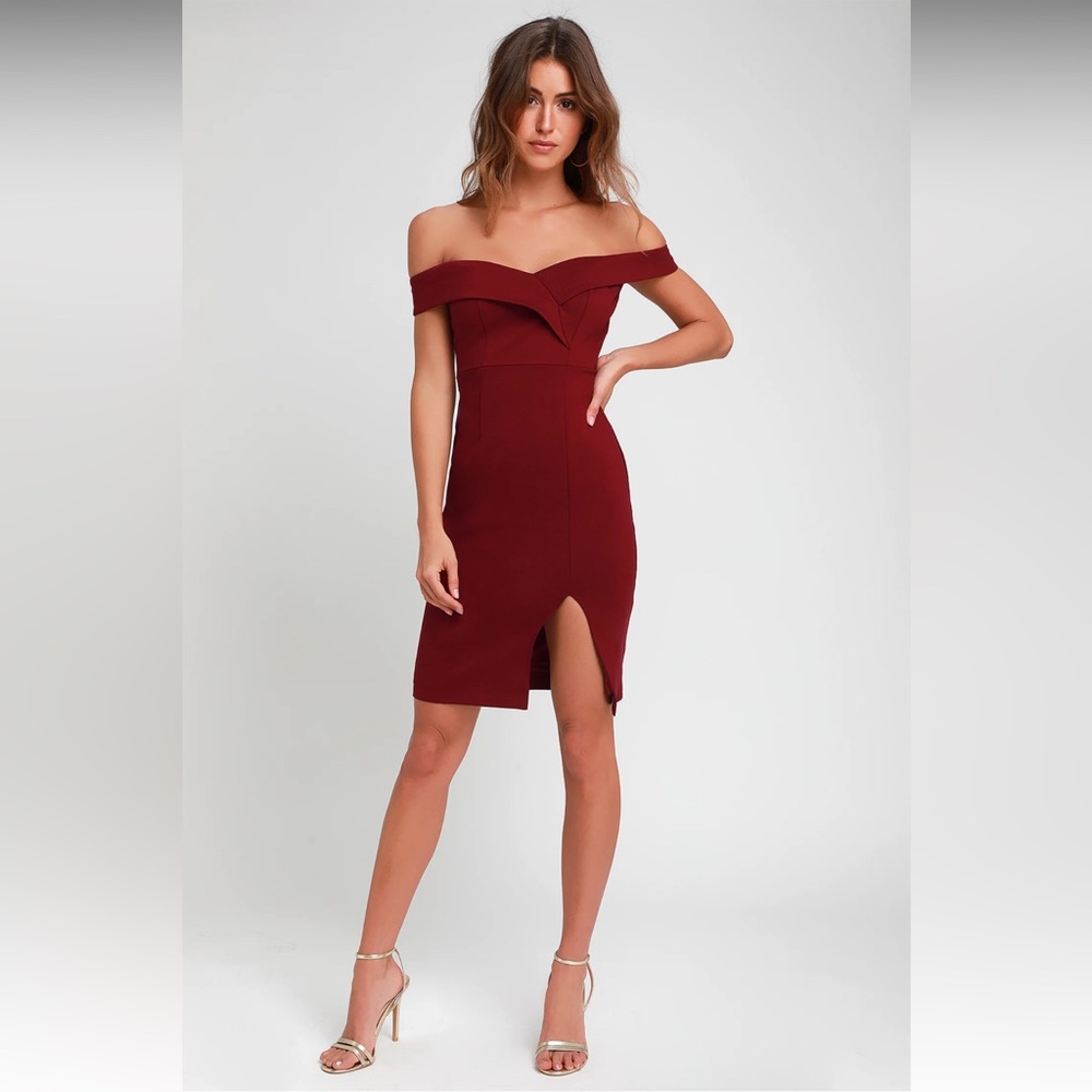 Lulus Elegant Off-Shoulder Burgundy Dress